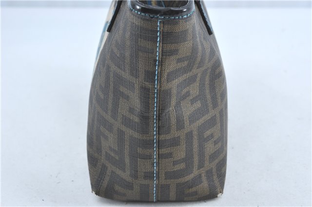 Authentic FENDI Zucca Hand Tote Bag Purse PVC Enamel Brown Black J0242