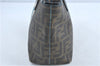Authentic FENDI Zucca Hand Tote Bag Purse PVC Enamel Brown Black J0242