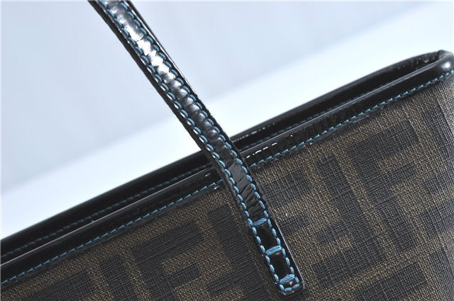 Authentic FENDI Zucca Hand Tote Bag Purse PVC Enamel Brown Black J0242