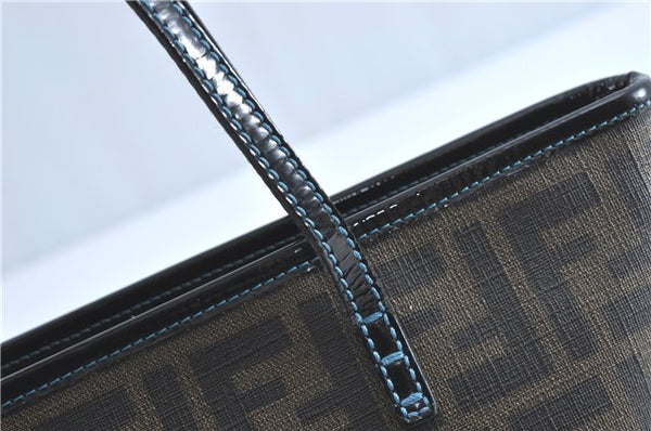Authentic FENDI Zucca Hand Tote Bag Purse PVC Enamel Brown Black J0242
