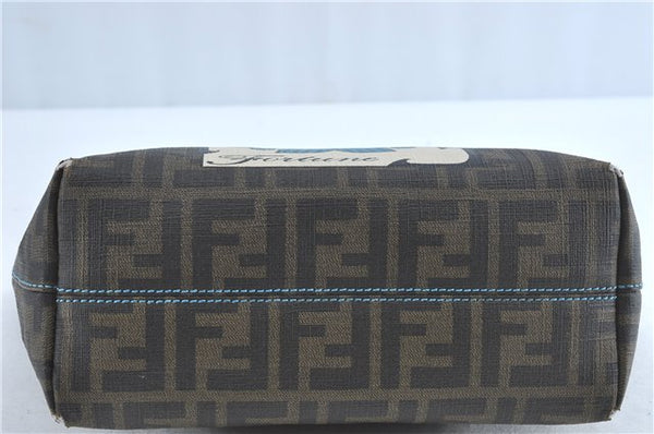 Authentic FENDI Zucca Hand Tote Bag Purse PVC Enamel Brown Black J0242