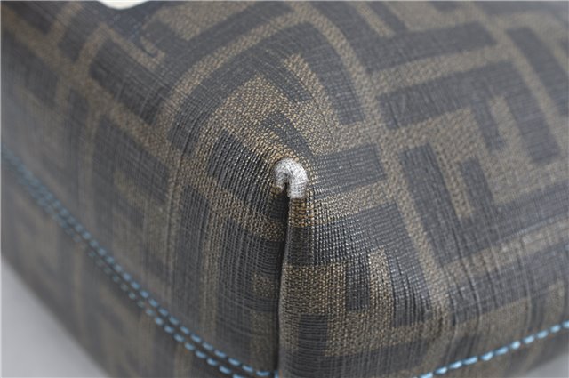Authentic FENDI Zucca Hand Tote Bag Purse PVC Enamel Brown Black J0242