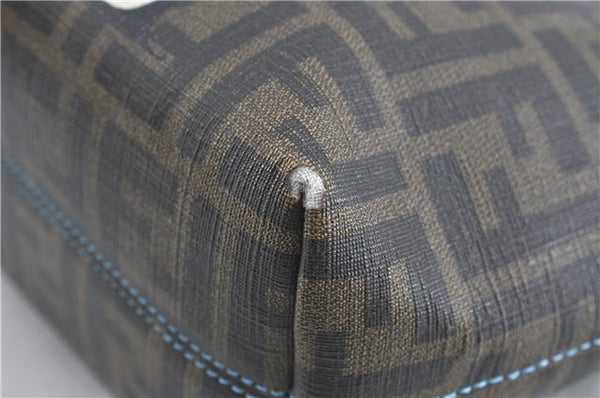 Authentic FENDI Zucca Hand Tote Bag Purse PVC Enamel Brown Black J0242