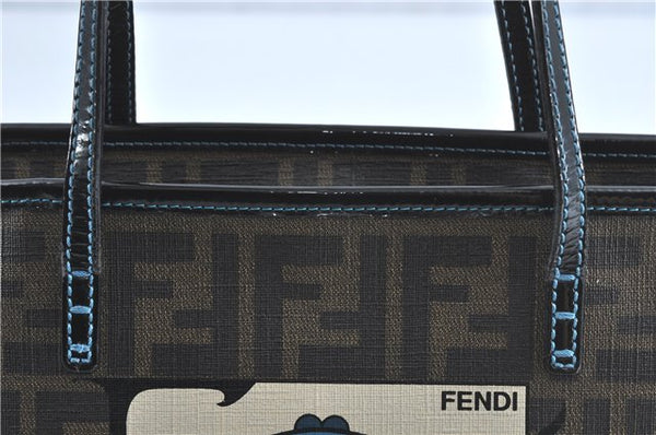 Authentic FENDI Zucca Hand Tote Bag Purse PVC Enamel Brown Black J0242