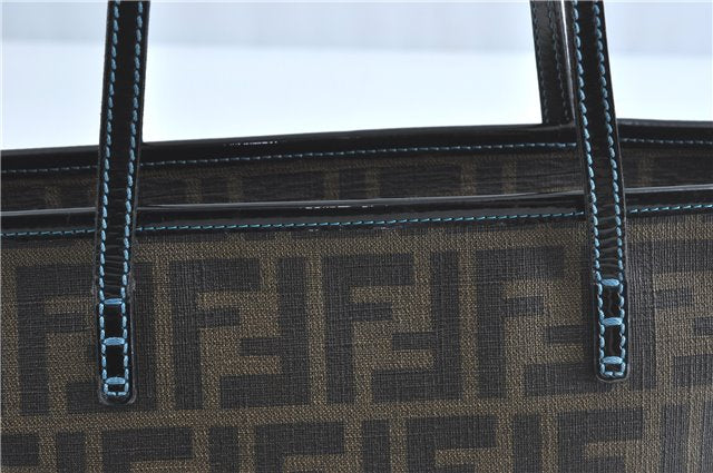 Authentic FENDI Zucca Hand Tote Bag Purse PVC Enamel Brown Black J0242