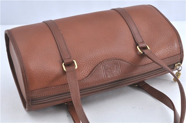 Authentic Burberrys Vintage Leather Shoulder Boston Bag Brown J0294