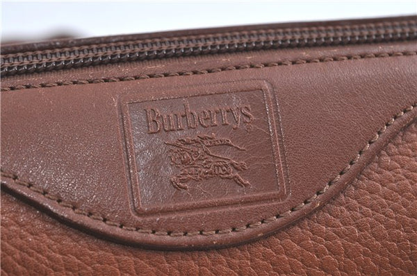 Authentic Burberrys Vintage Leather Shoulder Boston Bag Brown J0294