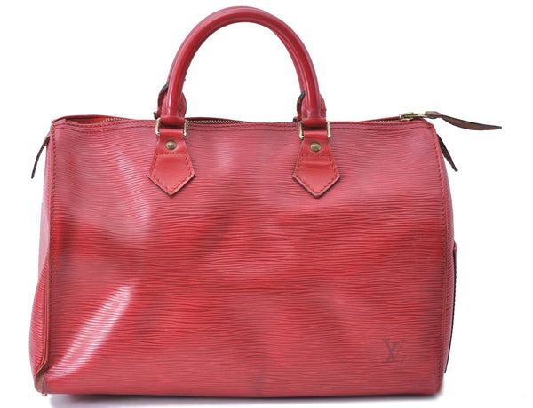 Authentic Louis Vuitton Epi Speedy 30 Hand Bag Red M43007 LV J0316
