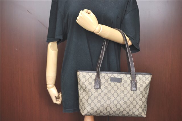 Authentic GUCCI Shoulder Tote Bag GG PVC Leather 211138 Brown J0343