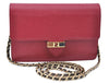 Authentic FENDI Chain Shoulder Cross Body Bag Purse Leather Red J0348