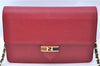 Authentic FENDI Chain Shoulder Cross Body Bag Purse Leather Red J0348