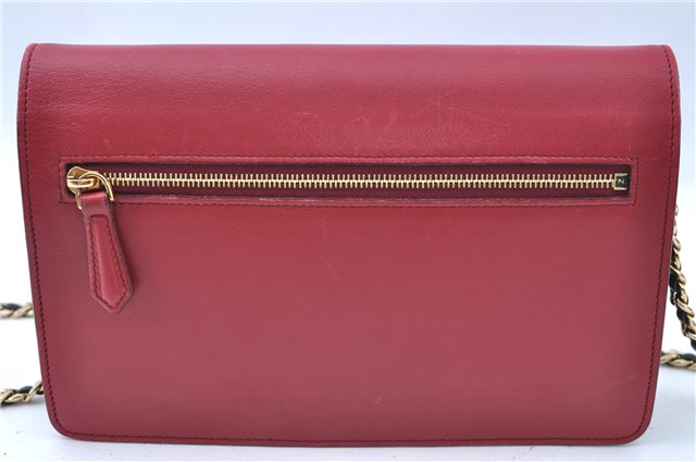 Authentic FENDI Chain Shoulder Cross Body Bag Purse Leather Red J0348