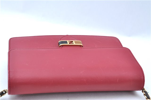 Authentic FENDI Chain Shoulder Cross Body Bag Purse Leather Red J0348