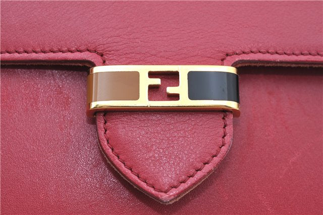 Authentic FENDI Chain Shoulder Cross Body Bag Purse Leather Red J0348