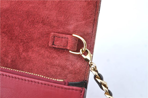 Authentic FENDI Chain Shoulder Cross Body Bag Purse Leather Red J0348