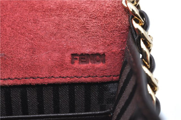 Authentic FENDI Chain Shoulder Cross Body Bag Purse Leather Red J0348