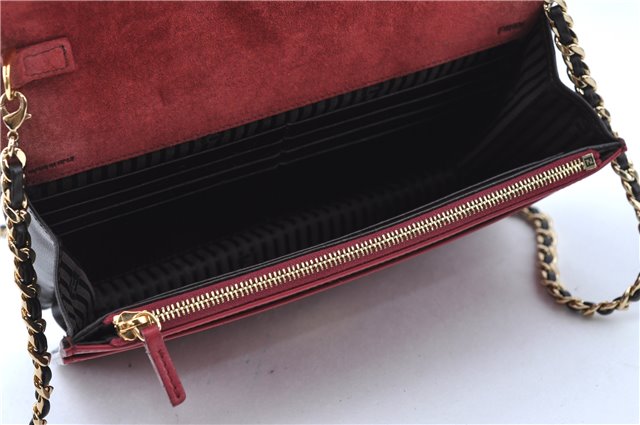 Authentic FENDI Chain Shoulder Cross Body Bag Purse Leather Red J0348