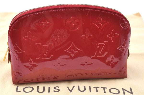 Authentic Louis Vuitton Vernis Pochette Cosmetic Pouch Red M91496 LV J0352