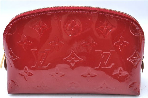 Authentic Louis Vuitton Vernis Pochette Cosmetic Pouch Red M91496 LV J0352