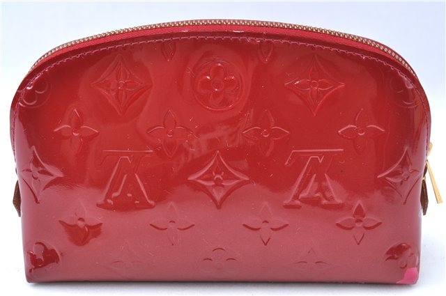 Authentic Louis Vuitton Vernis Pochette Cosmetic Pouch Red M91496 LV J0352