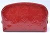 Authentic Louis Vuitton Vernis Pochette Cosmetic Pouch Red M91496 LV J0352