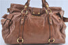 Authentic MIU MIU Ribbon Motif Leather Hand Bag Brown  J0355