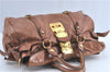 Authentic MIU MIU Ribbon Motif Leather Hand Bag Brown  J0355