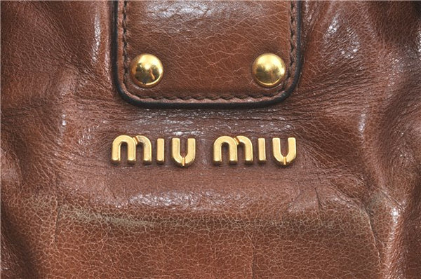 Authentic MIU MIU Ribbon Motif Leather Hand Bag Brown  J0355