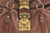 Authentic MIU MIU Ribbon Motif Leather Hand Bag Brown  J0355