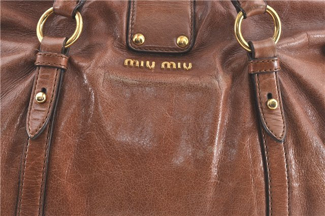 Authentic MIU MIU Ribbon Motif Leather Hand Bag Brown  J0355