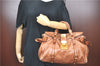 Authentic MIU MIU Ribbon Motif Leather Hand Bag Brown  J0355