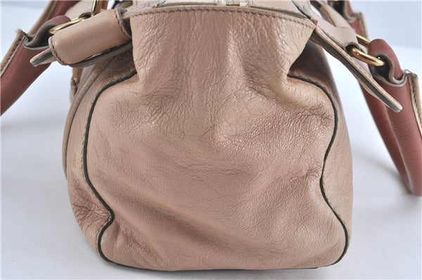 Authentic Chloe 3Way Shoulder Hand Tote Bag Leather Pink Beige J0361