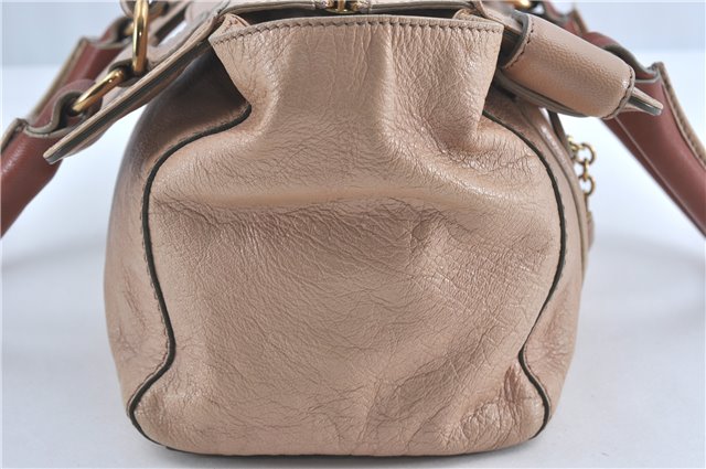 Authentic Chloe 3Way Shoulder Hand Tote Bag Leather Pink Beige J0361