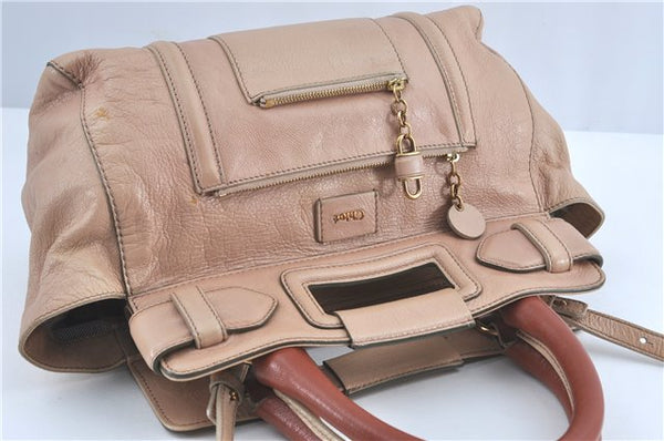 Authentic Chloe 3Way Shoulder Hand Tote Bag Leather Pink Beige J0361