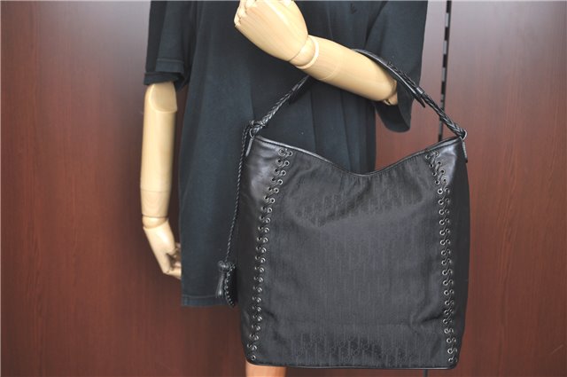 Authentic Christian Dior Trotter Shoulder Hand Bag Nylon Leather Black J0373