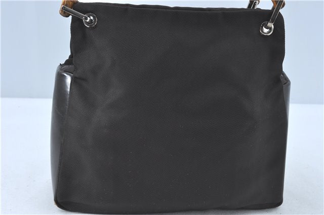 Authentic GUCCI Bamboo Hand Bag Purse Nylon Leather Brown J0375