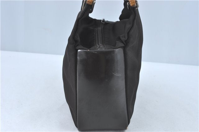 Authentic GUCCI Bamboo Hand Bag Purse Nylon Leather Brown J0375