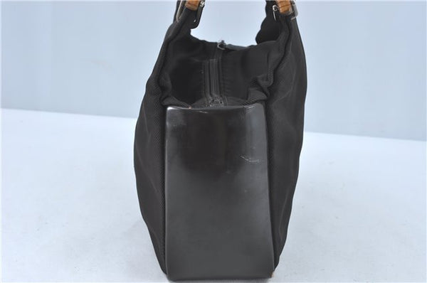 Authentic GUCCI Bamboo Hand Bag Purse Nylon Leather Brown J0375