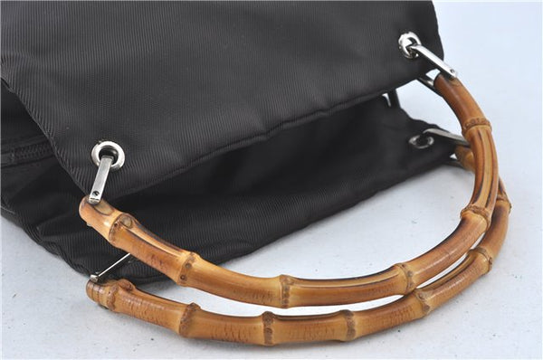 Authentic GUCCI Bamboo Hand Bag Purse Nylon Leather Brown J0375