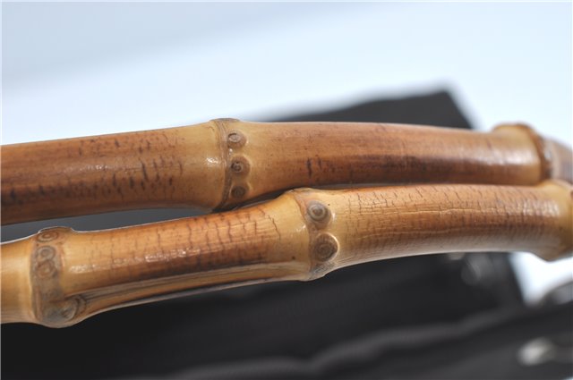 Authentic GUCCI Bamboo Hand Bag Purse Nylon Leather Brown J0375