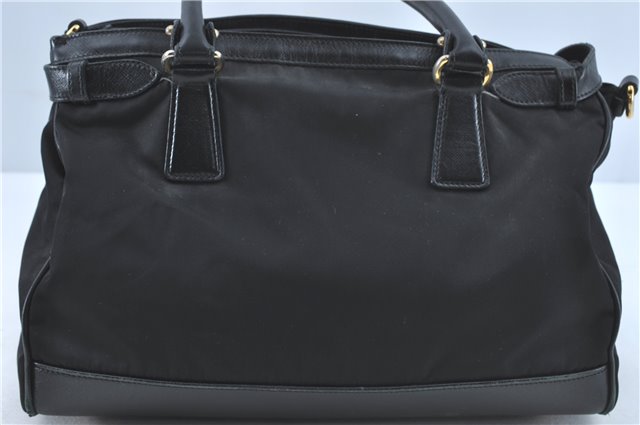 Authentic Ferragamo Gancini Nylon Leather 2Way Shoulder Tote Bag Black J0381