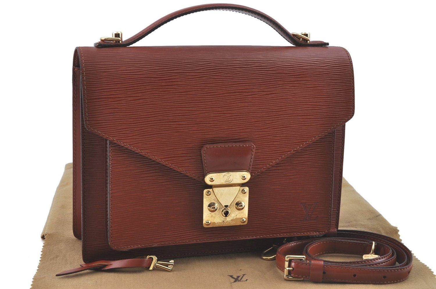 Authentic Louis Vuitton Epi Monceau 2Way Shoulder Hand Bag Brown M52123 LV J0385