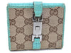 Auth GUCCI Jackie Bifold Wallet Purse GG Canvas Leather 05470 Brown Blue J0404