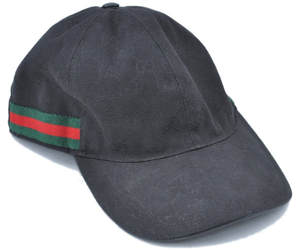 Authentic GUCCI Web Sherry Line Cap GG Canvas Leather Size M 200035 Black J0410