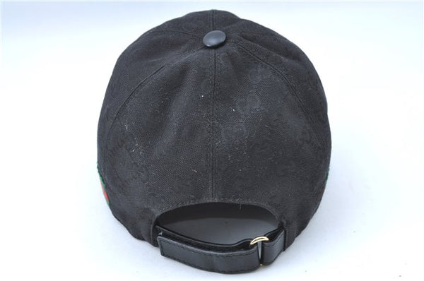 Authentic GUCCI Web Sherry Line Cap GG Canvas Leather Size M 200035 Black J0410