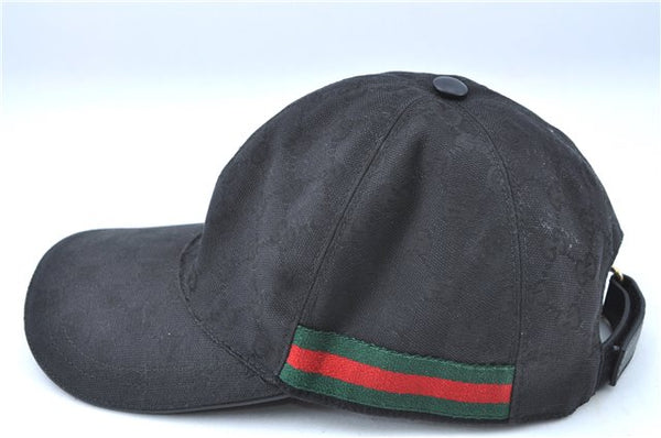 Authentic GUCCI Web Sherry Line Cap GG Canvas Leather Size M 200035 Black J0410