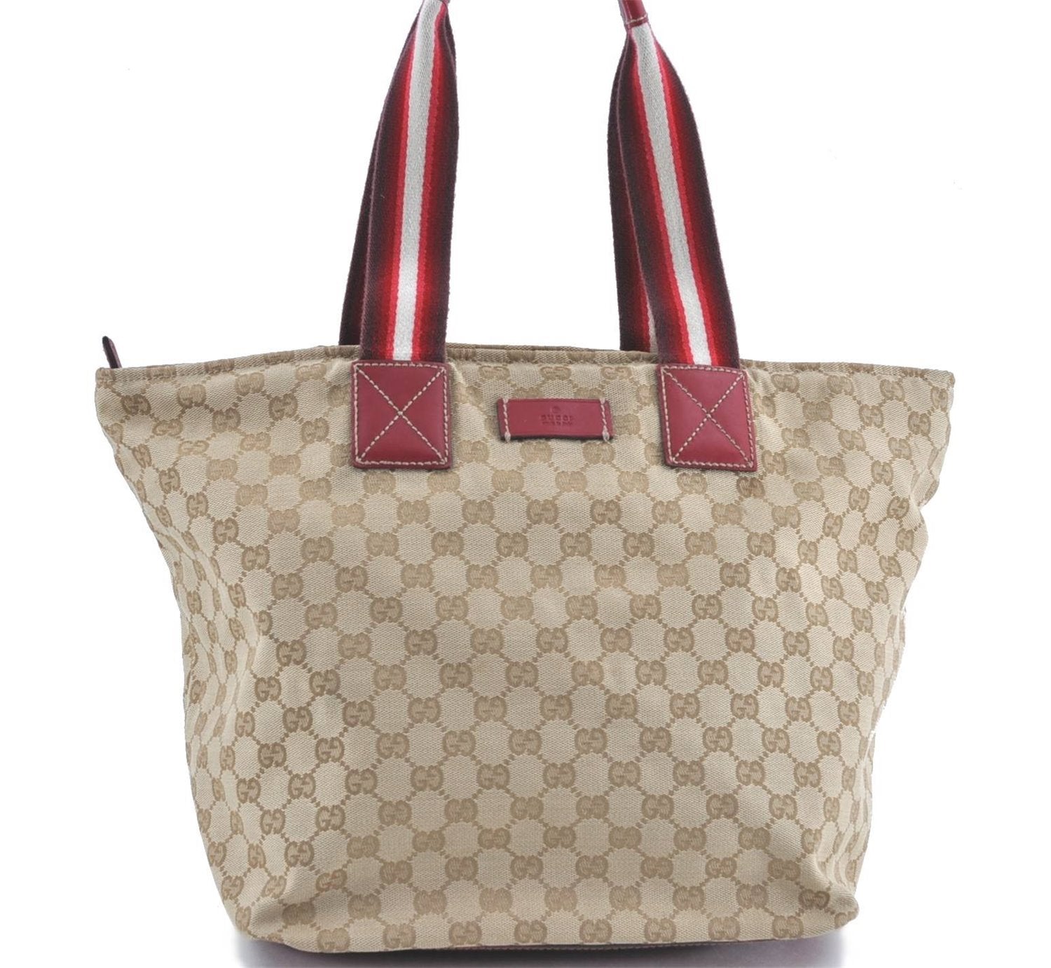 Authentic GUCCI Shoulder Tote Bag GG Canvas Leather 131231 Beige Red J0418