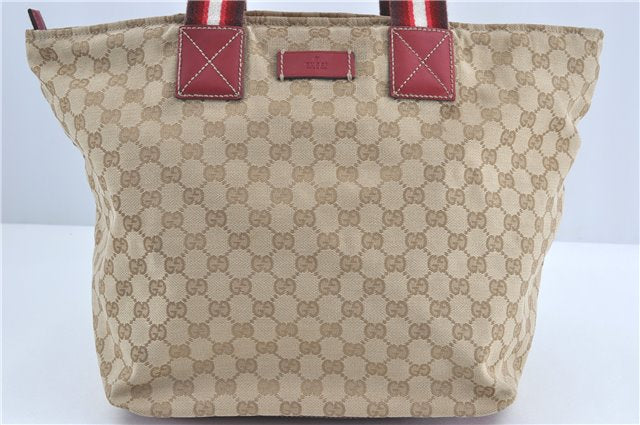 Authentic GUCCI Shoulder Tote Bag GG Canvas Leather 131231 Beige Red J0418