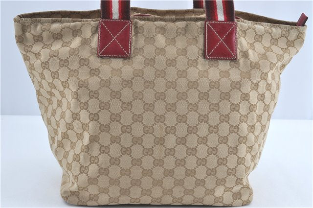 Authentic GUCCI Shoulder Tote Bag GG Canvas Leather 131231 Beige Red J0418
