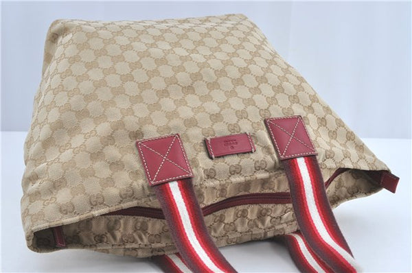 Authentic GUCCI Shoulder Tote Bag GG Canvas Leather 131231 Beige Red J0418